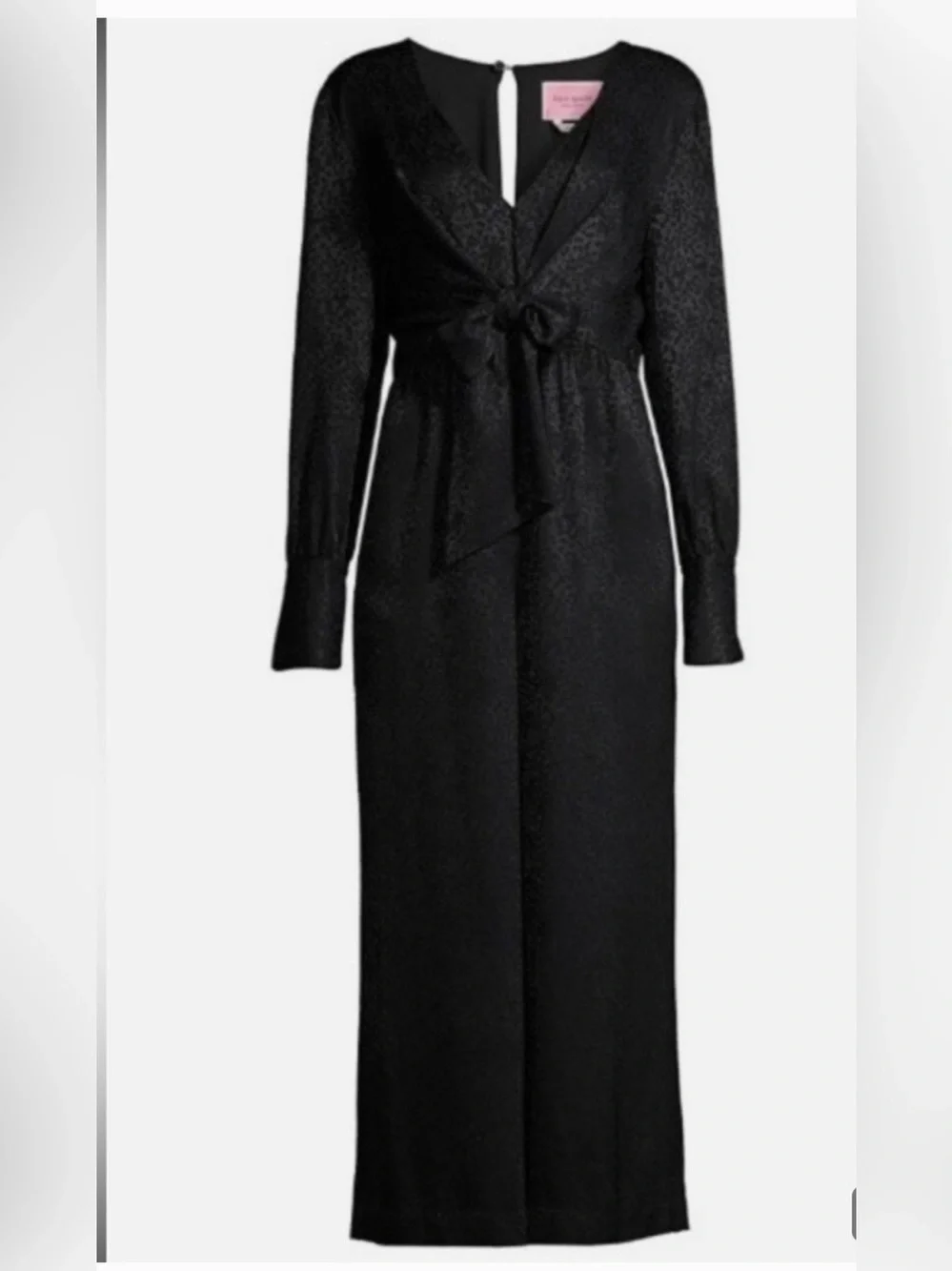NWT kate spade Black Cropped Jumpsuit with Tie Waist tonal leopard pattern
